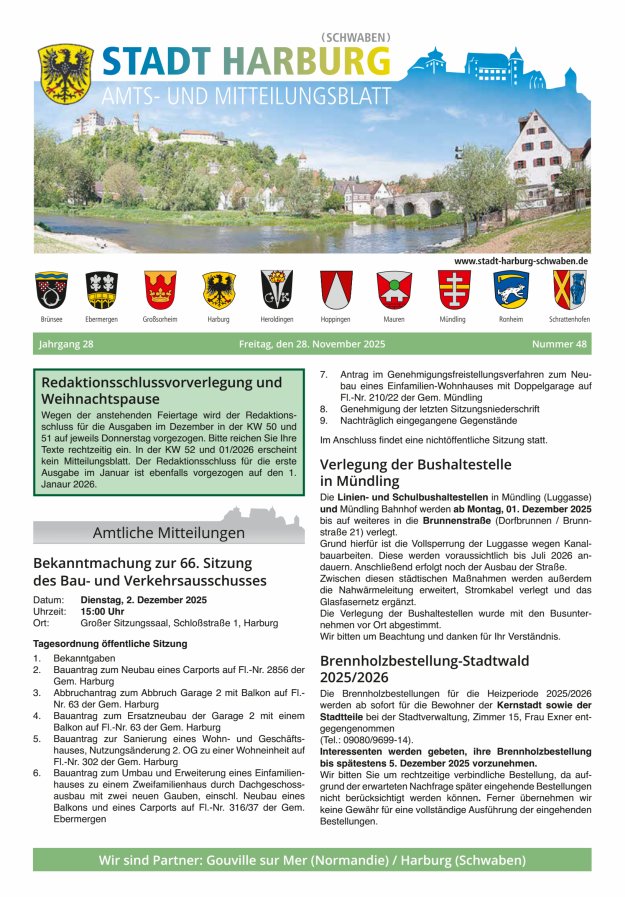 Amts- und Mitteilungsblatt der Stadt Harburg Titelblatt 48/2025
