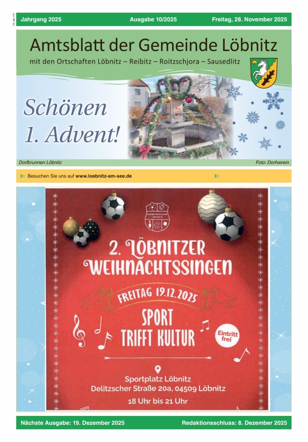 Amtsblatt der Gemeinde Löbnitz Titelblatt 10/2025