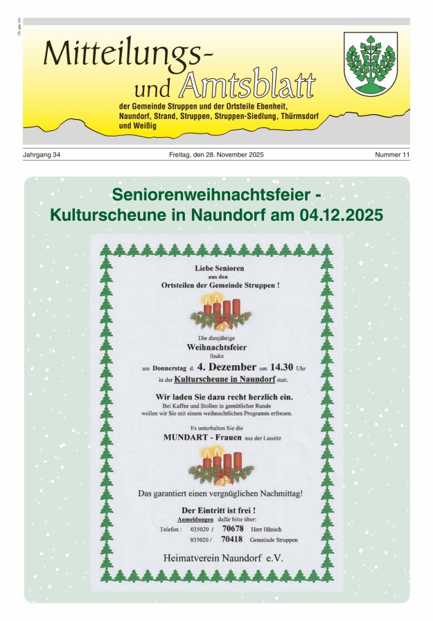 Mitteilungs- und Amtsblatt der Gemeinde Struppen und der Ortsteile Titelblatt 11/2025
