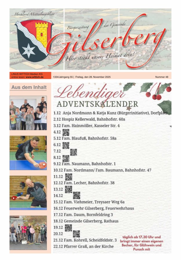 Hochland Mitteilungsblatt Gilserberg Titelblatt 48/2025