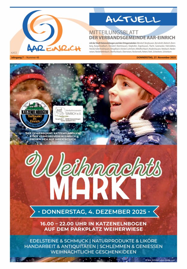Mitteilungsblatt der Verbandsgemeinde Aar-Einrich Ausgabe Katzenelnbogen Titelblatt 48/2025