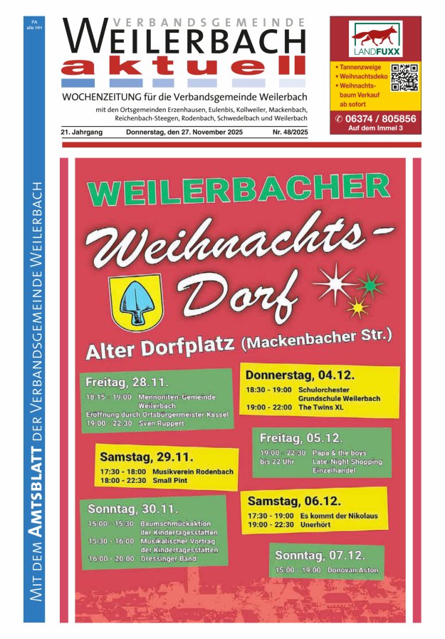 Verbandsgemeinde Weilerbach aktuell Titelblatt 48/2025