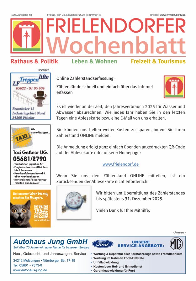 Frielendorfer Wochenblatt Titelblatt 48/2025
