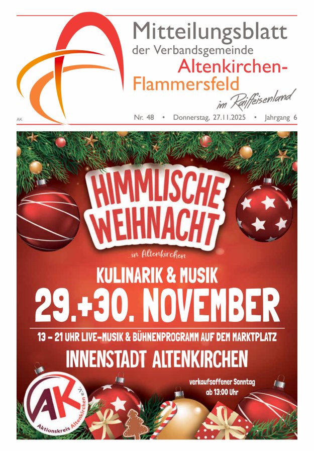 Mitteilungsblatt Verbandsgemeinde Altenkirchen-Flammersfeld Titelblatt 48/2025