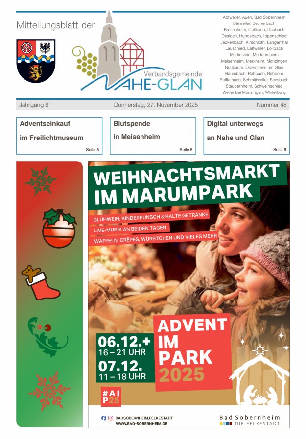 Mitteilungsblatt für die Verbandsgemeinde Nahe-Glan Titelblatt 48/2025