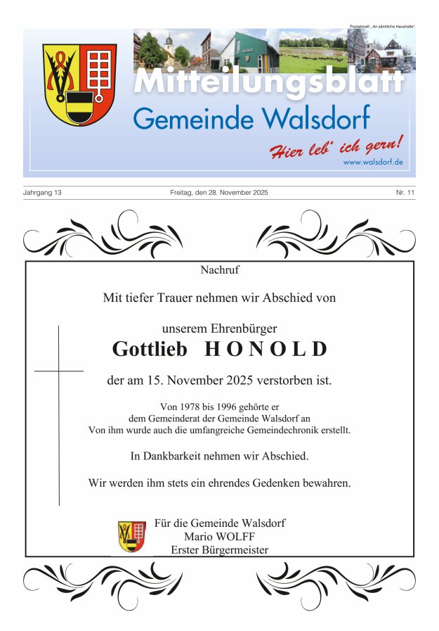 Mitteilungsblatt Gemeinde Walsdorf Titelblatt 11/2025