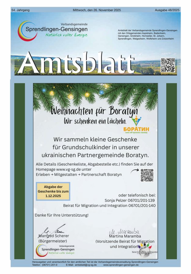 Amtsblatt VG Sprendlingen-Gensingen Titelblatt 48/2025