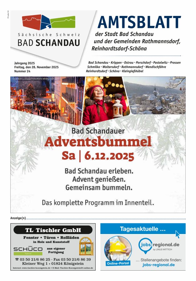 Amtsblatt der Stadt Bad Schandau und der Gemeinden Titelblatt 24/2025