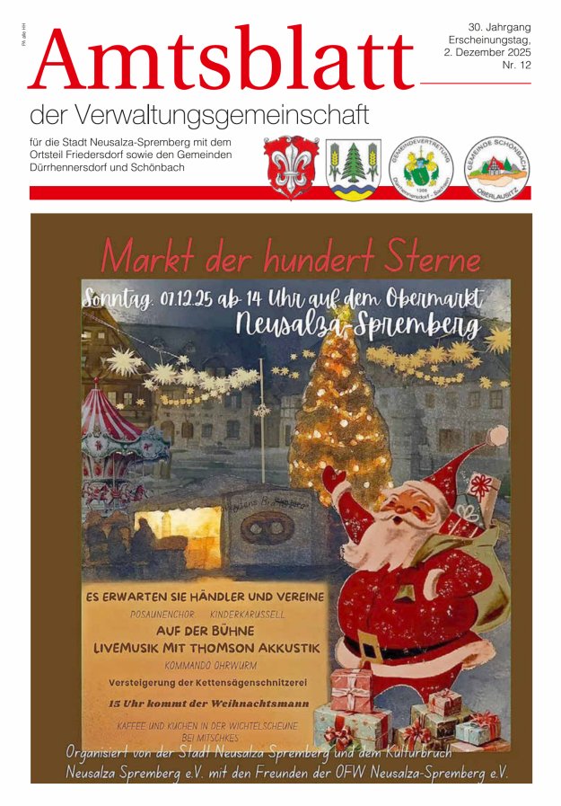 Amtsblatt der Verwaltungsgemeinschaft für die Stadt Neusalza-Spremberg Titelblatt 12/2025