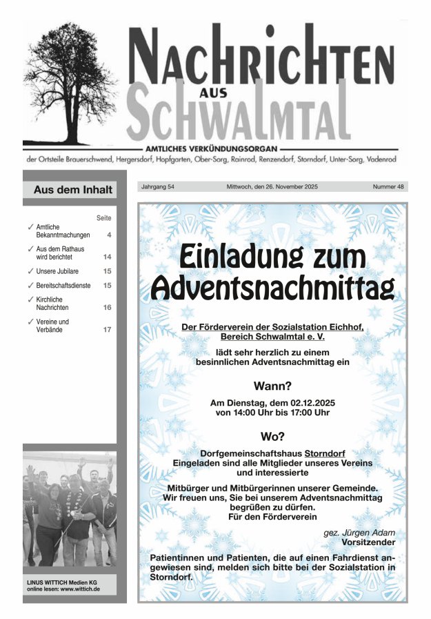 Nachrichten aus Schwalmtal Titelblatt 48/2025