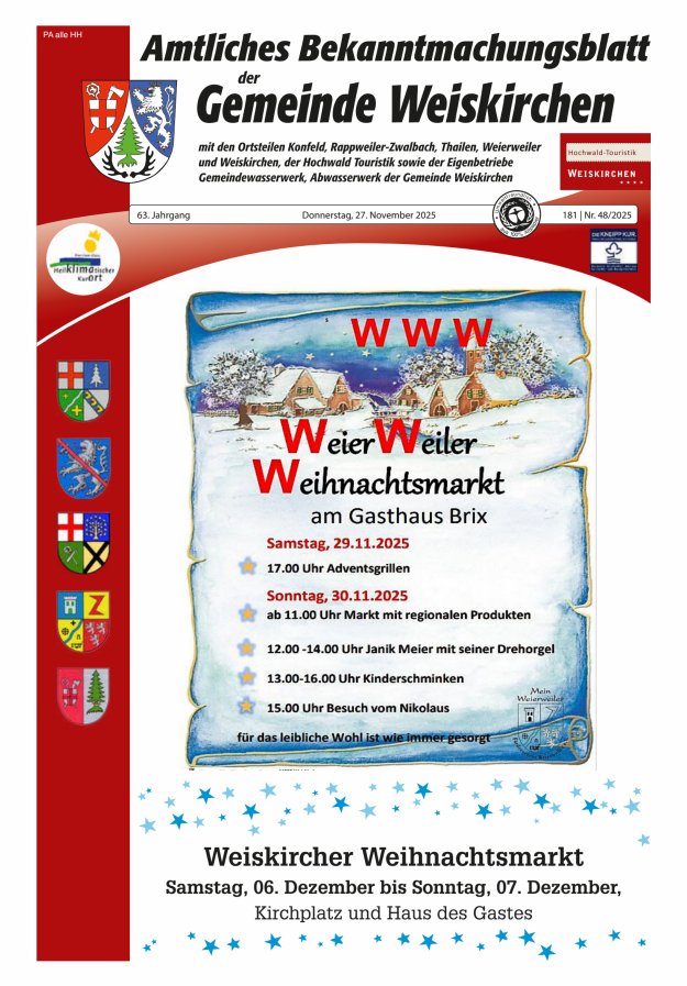 Amtliches Bekanntmachungsblatt der Gemeinde Weiskirchen Titelblatt 48/2025