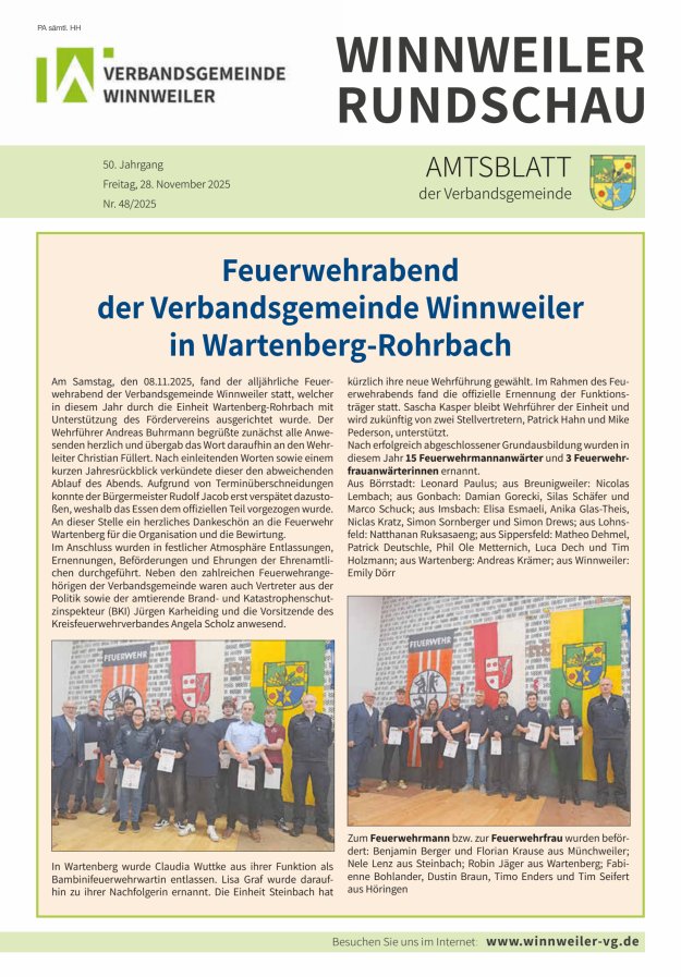 Winnweiler Rundschau Titelblatt 48/2025