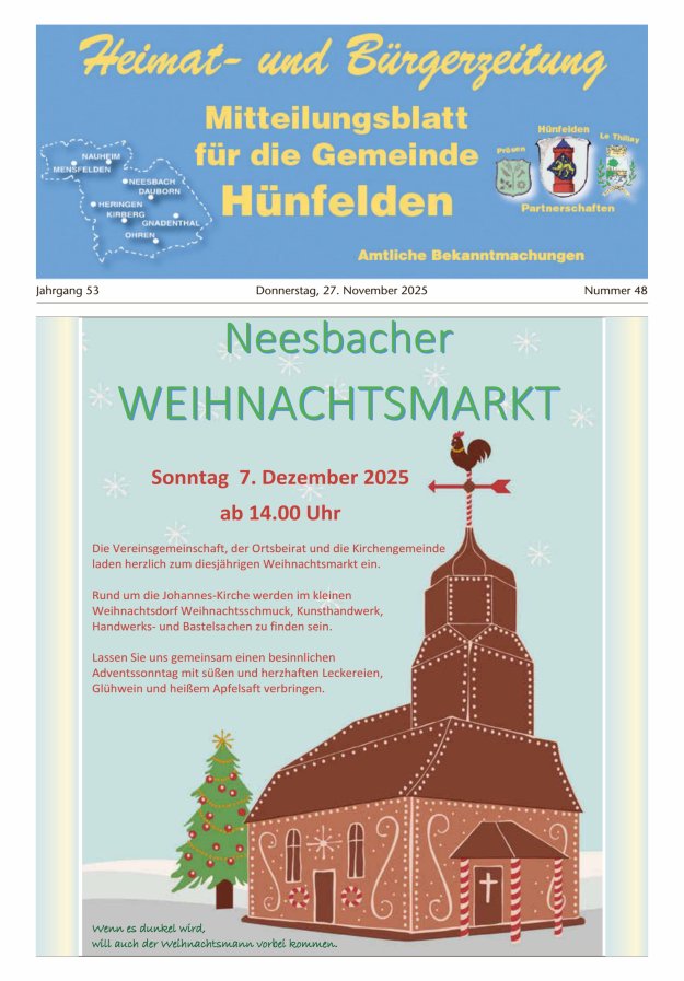 Mitteilungsblatt für die Gemeinde Hünfelden Titelblatt 48/2025