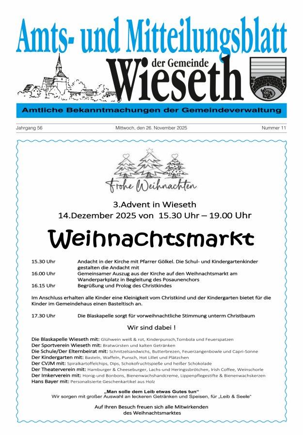Amts- und Mitteilungsblatt der Gemeinde Wieseth Titelblatt 11/2025