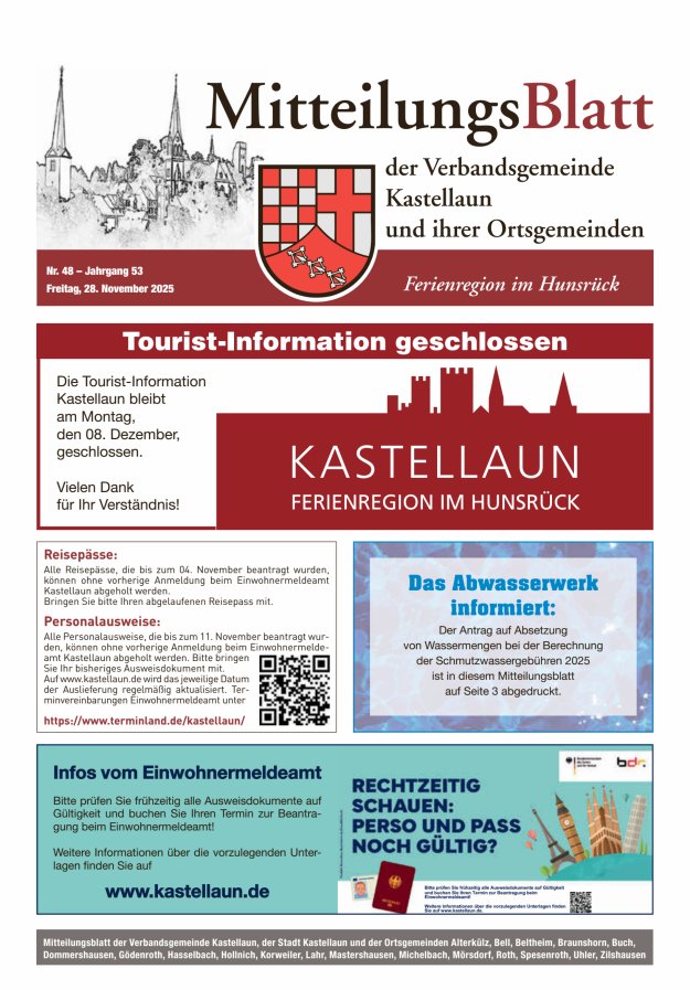 Mitteilungsblatt Kastellaun Titelblatt 48/2025