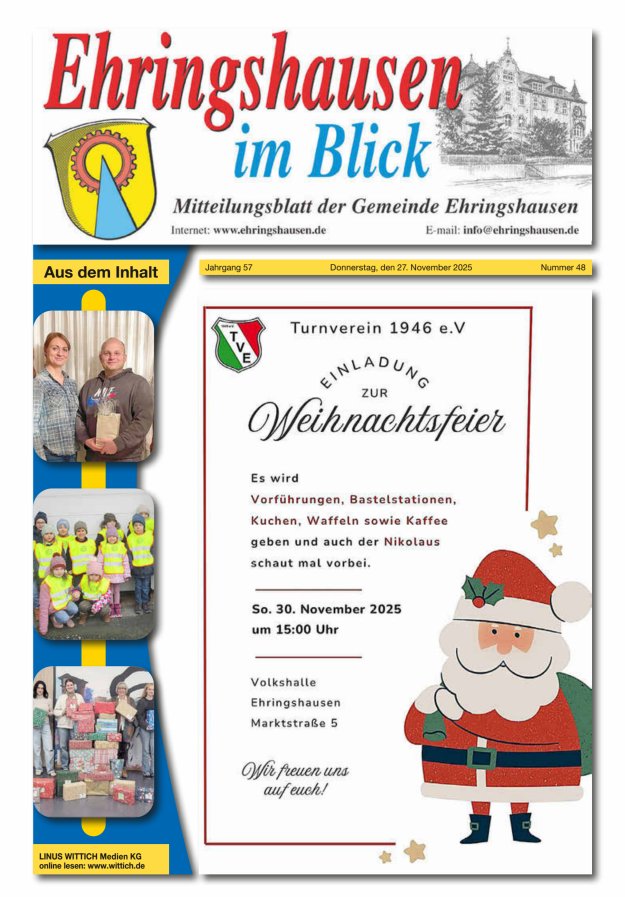 Mitteilungsblatt der Gemeinde Ehringshausen Titelblatt 48/2025