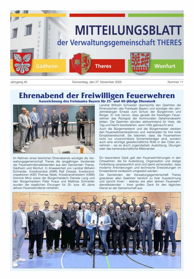 Mitteilungsblatt der Verwaltungsgemeinschaft Theres Titelblatt 11/2025