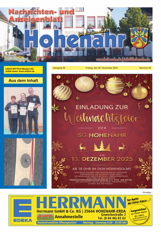 Nachrichten- und Anzeigenblatt für die Gemeinde Hohenahr Titelblatt 48/2025
