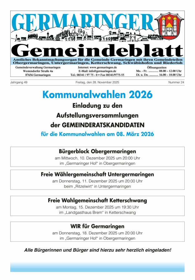 Germaringer Gemeindeblatt Titelblatt 24/2025