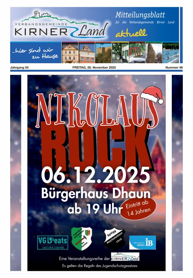 Mitteilungsblatt für den Bereich der Verbandsgemeinde Kirner Land Titelblatt 48/2025