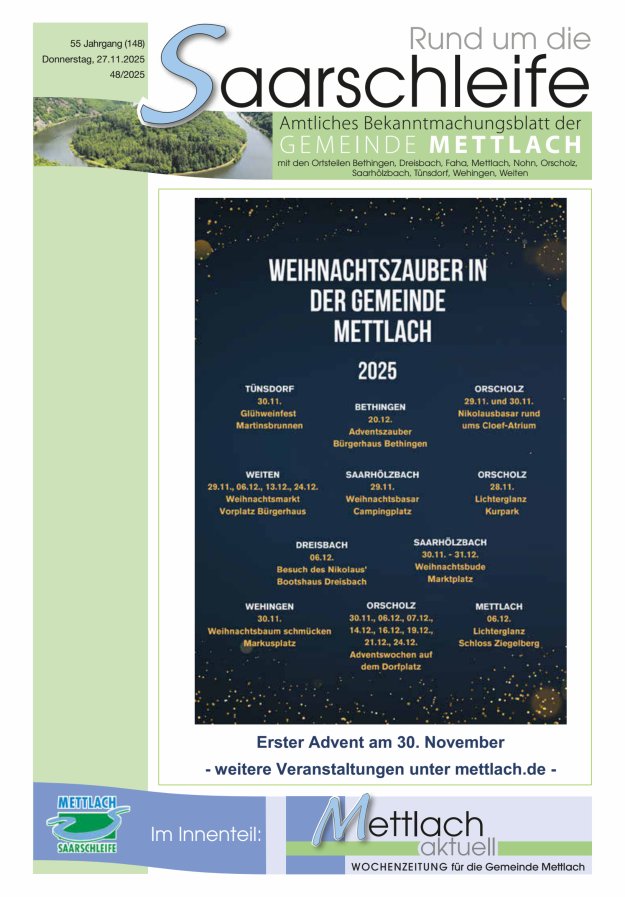 Rund um die Saarschleife Gemeinde Mettlach Titelblatt 48/2025