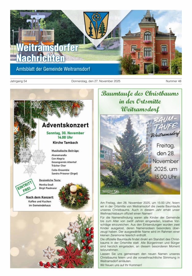 Weitramsdorfer Nachrichten Titelblatt 48/2025
