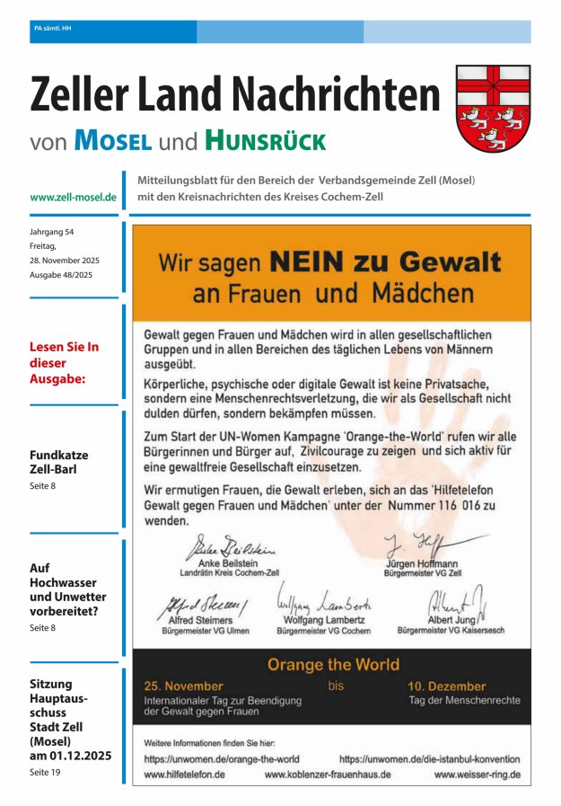 Zeller Land Nachrichten Titelblatt 48/2025