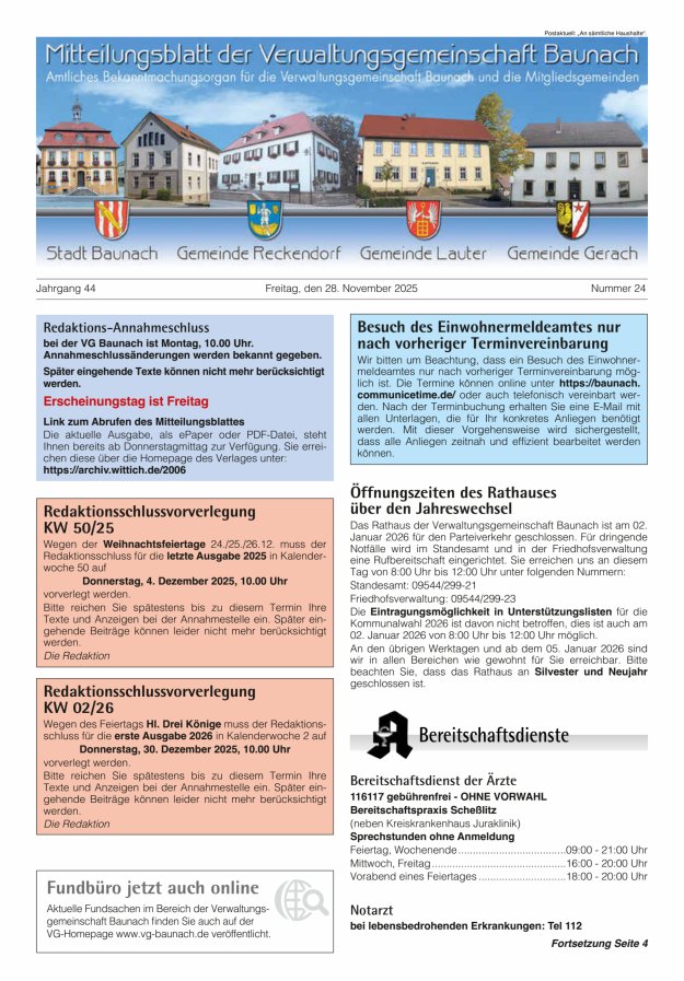 Mitteilungsblatt Verwaltungsgemeinschaft Baunach Titelblatt 24/2025