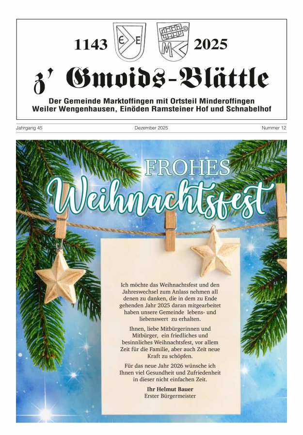 z'Gmoids-Blättle der Gemeinde Marktoffingen mit Ortsteilen Titelblatt 12/2025