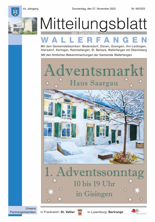 Mitteilungsblatt Gemeinde Wallerfangen Titelblatt 48/2025