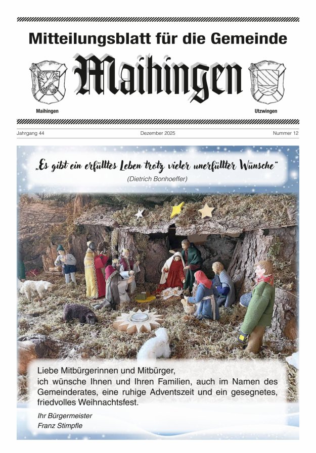 Mitteilungsblatt für die Gemeinde Maihingen Titelblatt 12/2025
