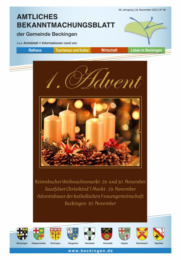 Amtsblatt Beckingen Titelblatt 48/2025
