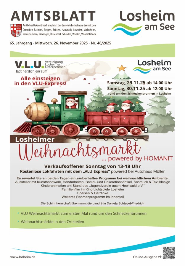 Amtliches Bekanntmachungsblatt der Gemeinde Losheim am See Titelblatt 48/2025