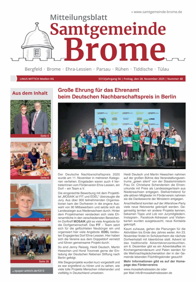 Mitteilungsblatt der Samtgemeinde Brome Titelblatt 48/2025
