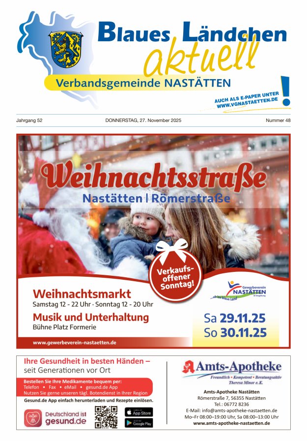 Blaues Ländchen aktuell - Heimat- u Bürgerzeitung VG Nastätten Titelblatt 48/2025