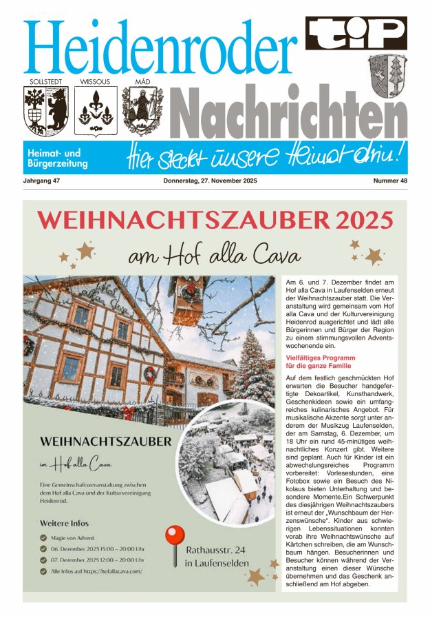 "tip" Heidenroder Nachrichten Titelblatt 48/2025