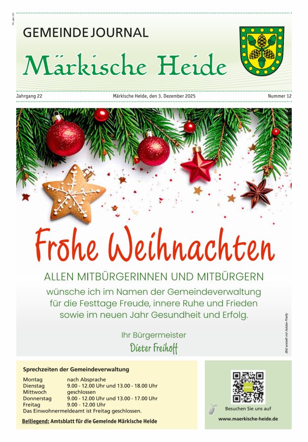 Gemeindejournal Märkische Heide – Amtsblatt für die Gemeinde Märkische Heide Titelblatt 12/2025