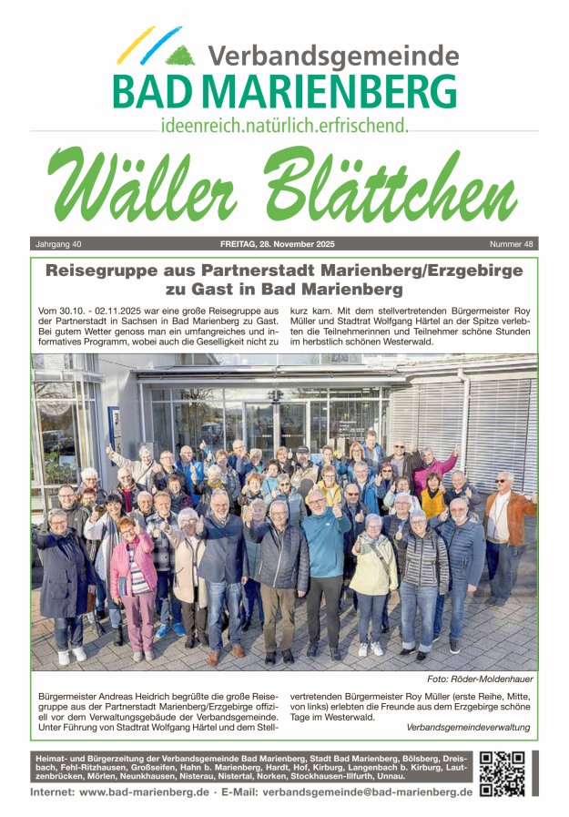 Wäller Blättchen - Verbandsgemeinde Bad Marienberg Titelblatt 48/2025