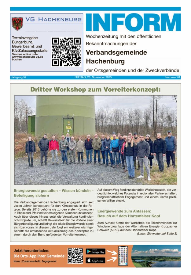INFORM - Wochenzeitung der Verbandsgemeinde Hachenburg Titelblatt 48/2025