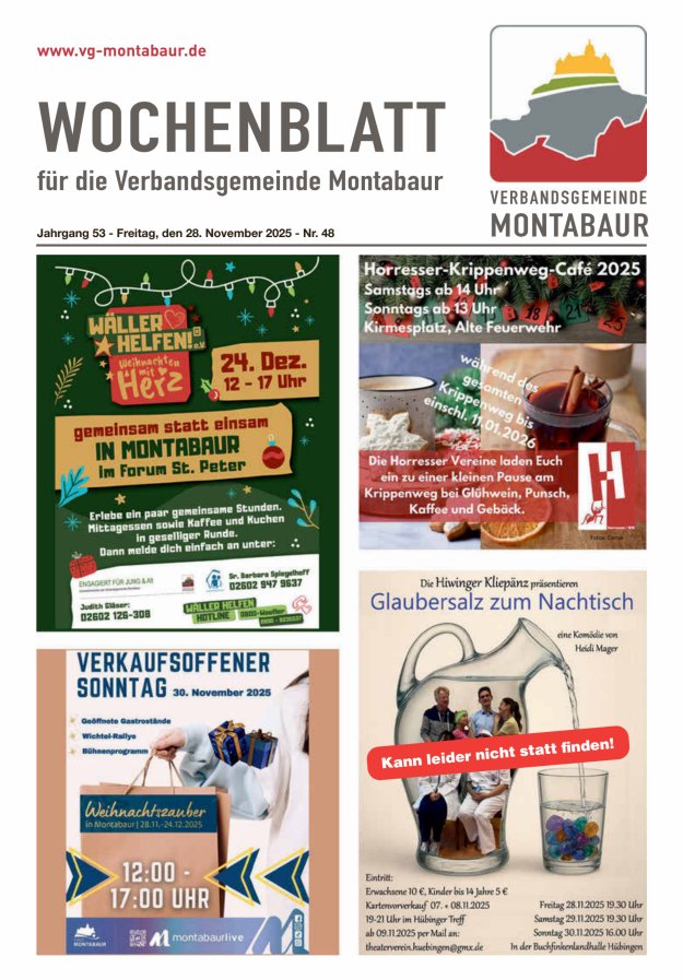 Wochenblatt der Verbandsgemeinde Montabaur Titelblatt 48/2025