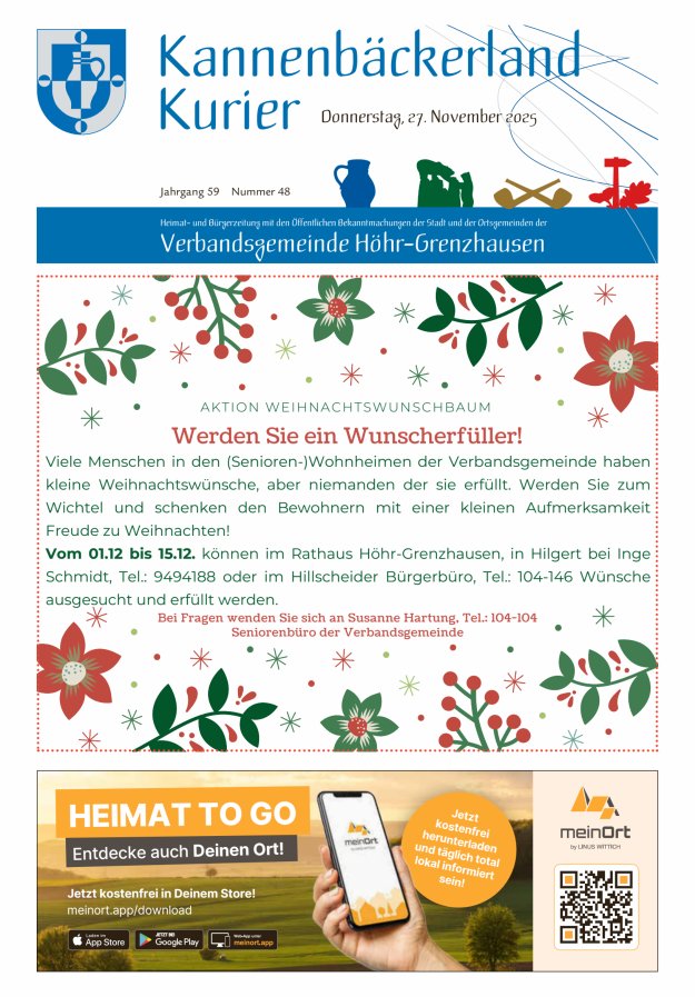 Kannenbäckerland-Kurier Verbandsgemeinde Höhr-Grenzhausen Titelblatt 48/2025