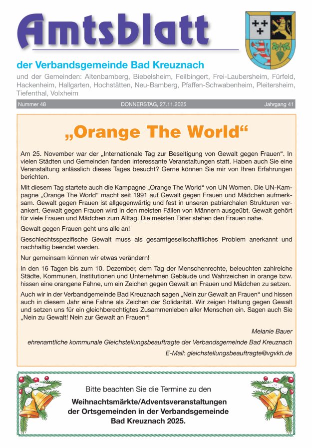Amtsblatt der Verbandsgemeinde Bad Kreuznach Titelblatt 48/2025