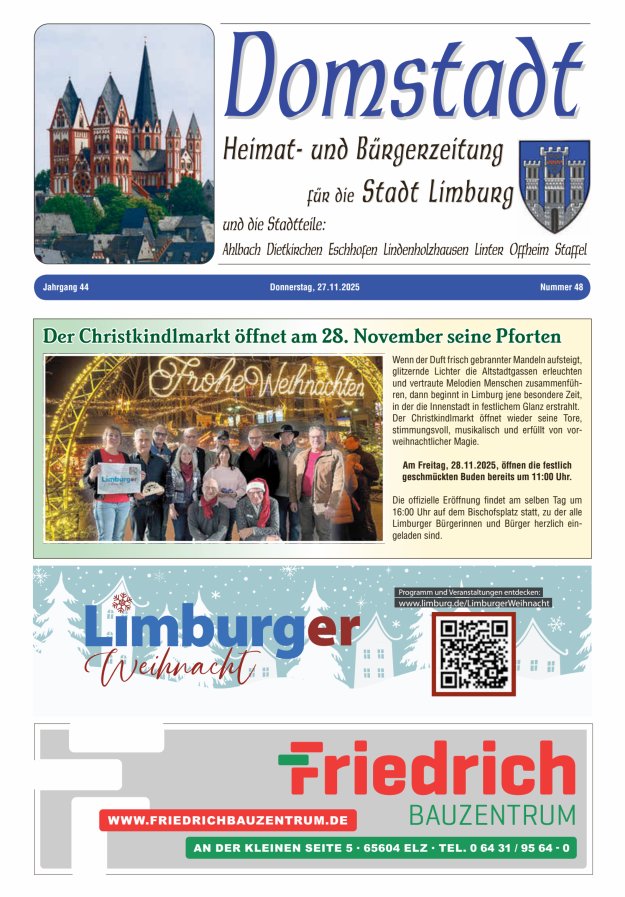 Domstadt - Heimat- und Bürgerzeitung für die Stadt Limburg Titelblatt 48/2025