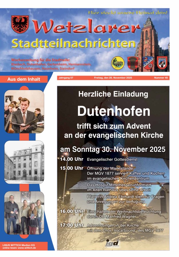Wetzlarer Stadtteilnachrichten Titelblatt 48/2025