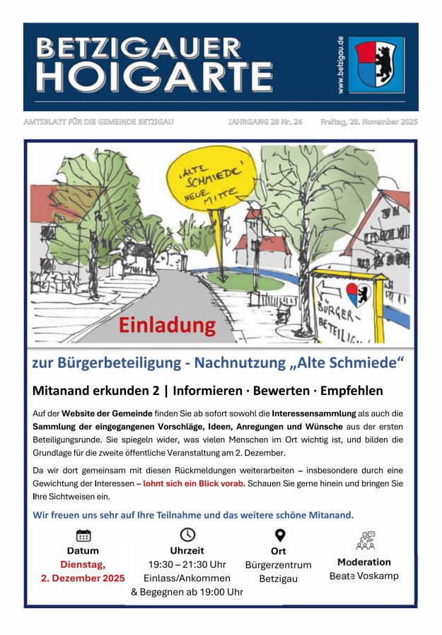 Betzigauer Hoigarte Amtsblatt der Gemeinde Betzigau Titelblatt 24/2025