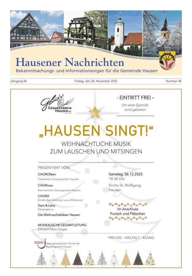 Hausener Nachrichten Titelblatt 48/2025