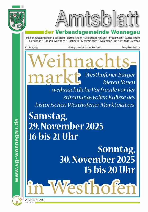 Amtsblatt VG Wonnegau Titelblatt 48/2025