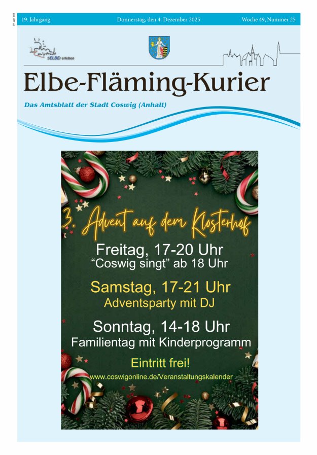 Elbe-Fläming-Kurier Das Amtsblatt der Stadt Coswig (Anhalt) Titelblatt 25/2025