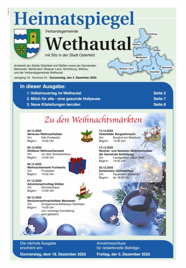 Heimatspiegel Verbandsgemeinde Wethautal mit Sitz in der Stadt Osterfeld Titelblatt 24/2025