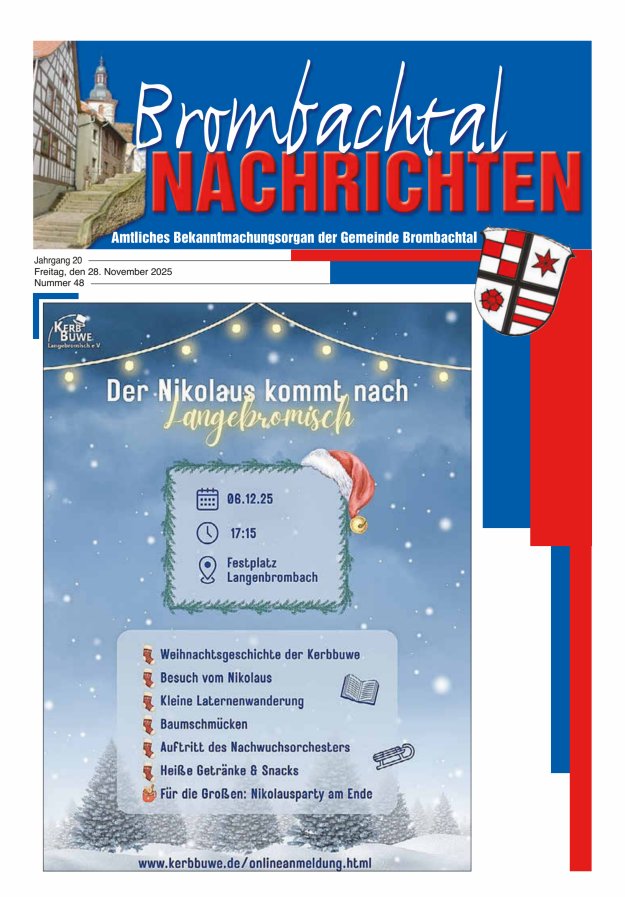 Brombachtal-Nachrichten Amtsblatt der Gemeinde Brombachtal Titelblatt 48/2025